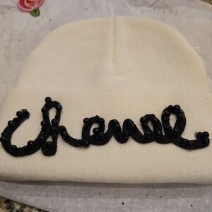KNITS Cream Beanie with Black Embellishment. Just 1 Left PRICE FIRM